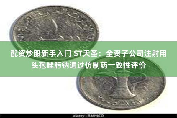 配资炒股新手入门 ST天圣：全资子公司注射用头孢唑肟钠通过仿制药一致性评价